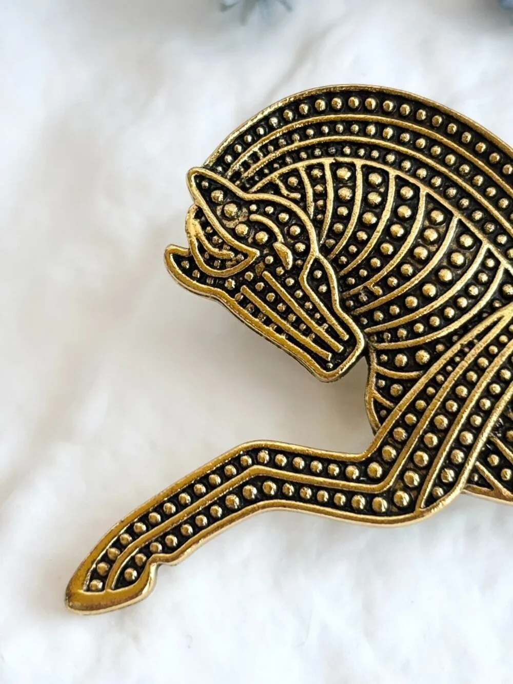 Leaping Horse Gold Toned Textured Beaded Vintage Inspired Brooch Pin
